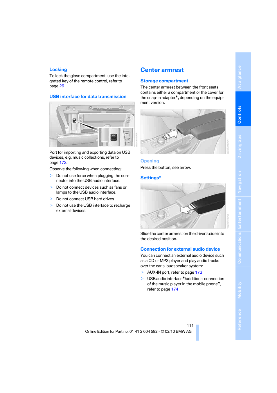 Center armrest | BMW 328i xDrive Sports Wagon 2011 User Manual | Page 113 / 286