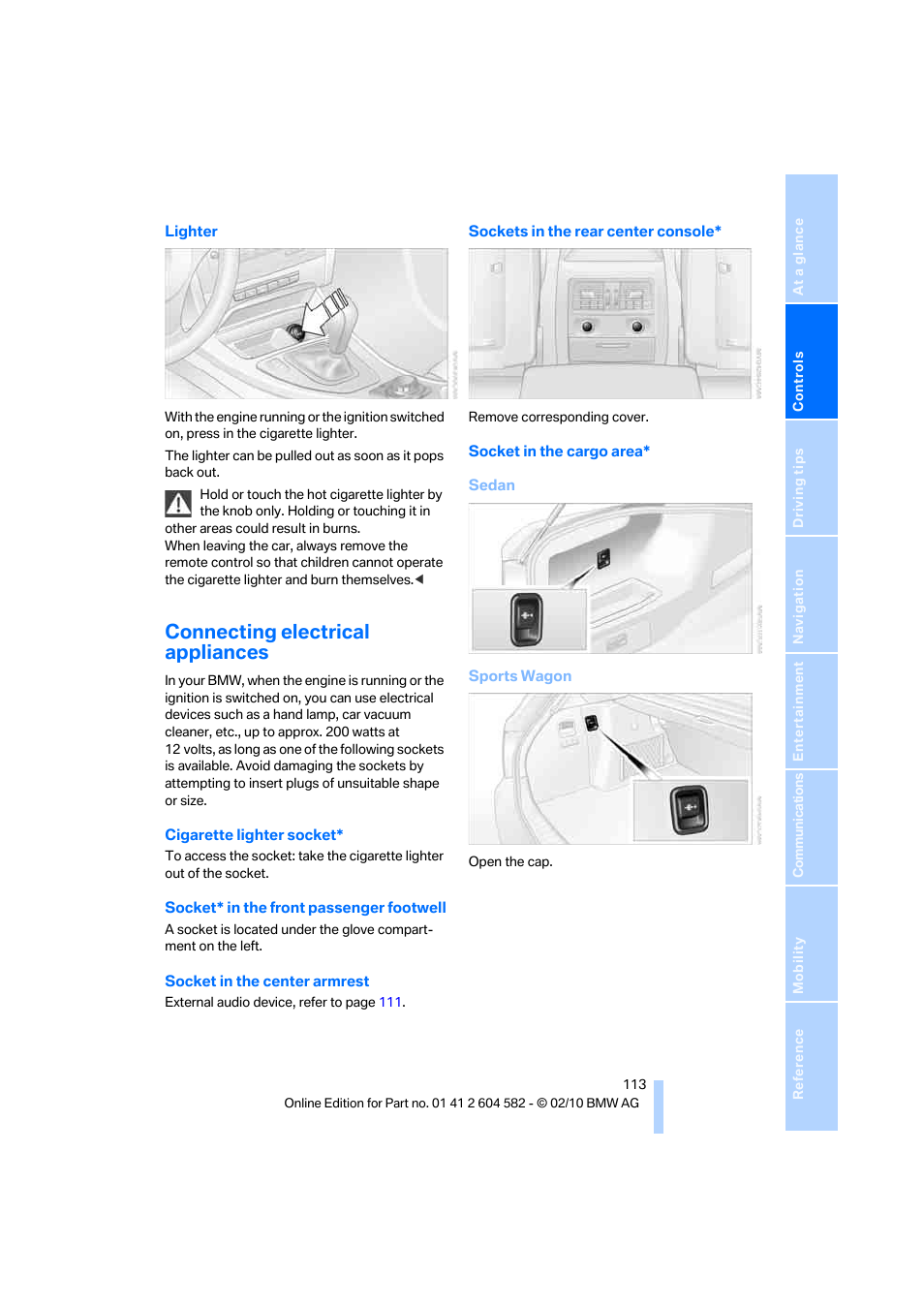 Connecting electrical appliances | BMW 328i xDrive Sports Wagon 2011 User Manual | Page 115 / 286