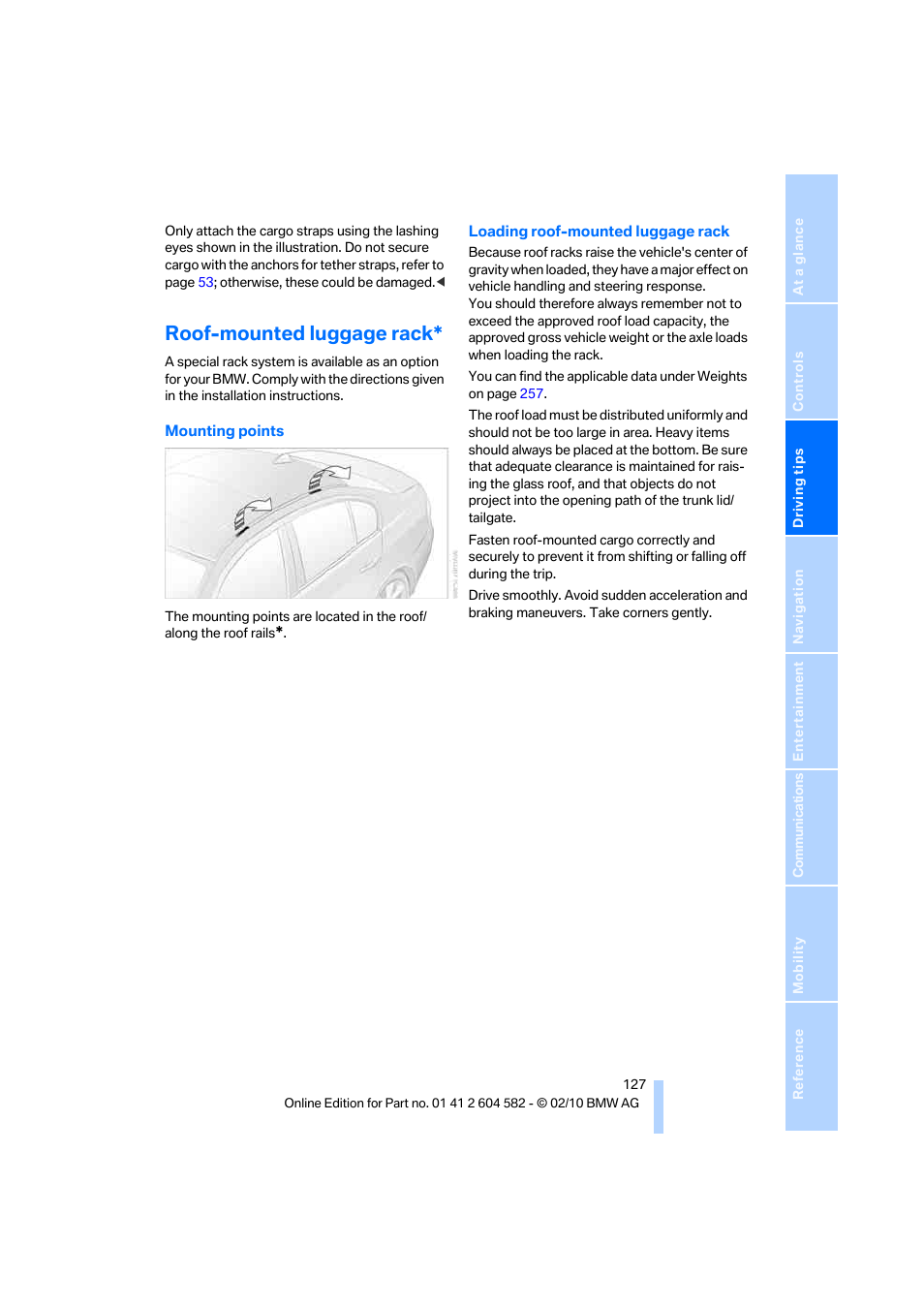 Roof-mounted luggage rack | BMW 328i xDrive Sports Wagon 2011 User Manual | Page 129 / 286