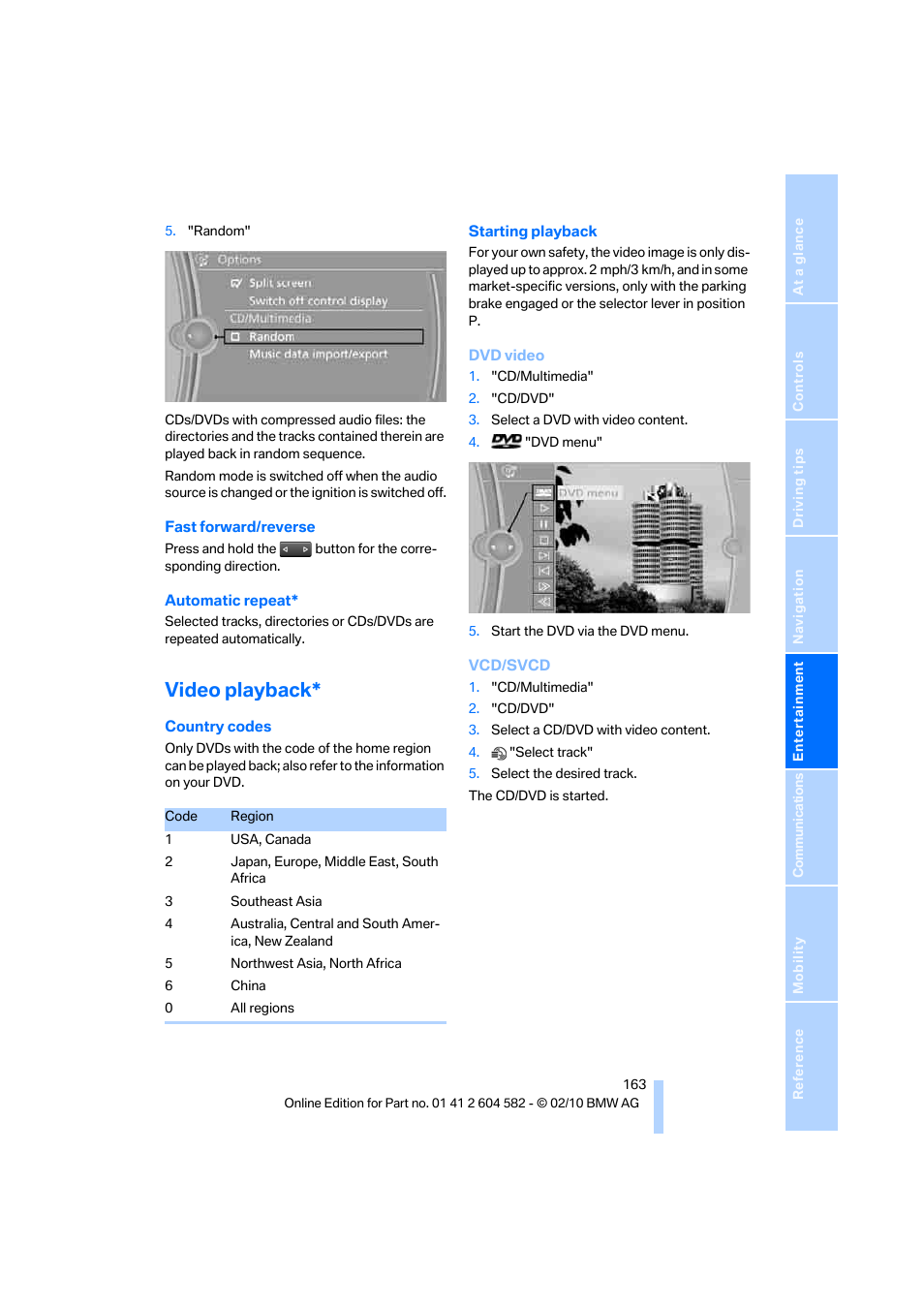 Video playback | BMW 328i xDrive Sports Wagon 2011 User Manual | Page 165 / 286