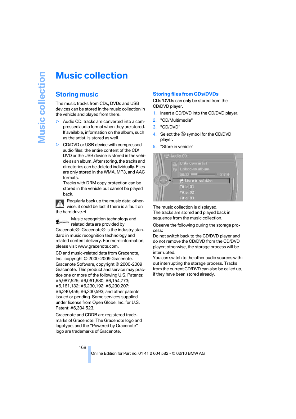 Music collection, Storing music | BMW 328i xDrive Sports Wagon 2011 User Manual | Page 170 / 286