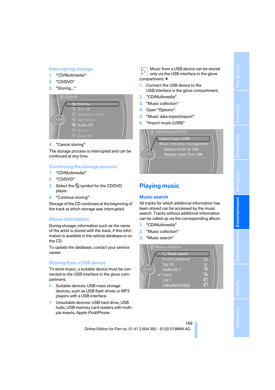 Playing music | BMW 328i xDrive Sports Wagon 2011 User Manual | Page 171 / 286