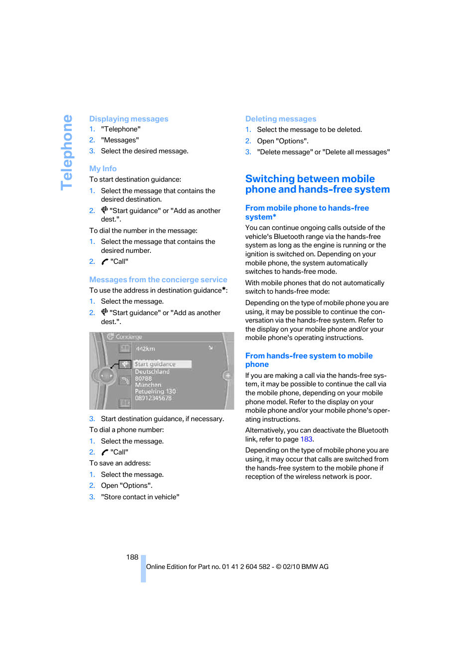 Te lephone | BMW 328i xDrive Sports Wagon 2011 User Manual | Page 190 / 286