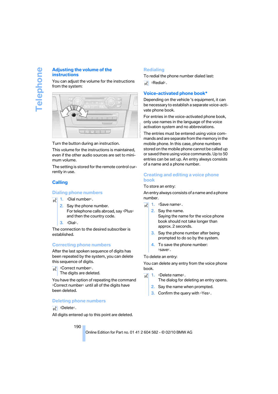 Te lephone | BMW 328i xDrive Sports Wagon 2011 User Manual | Page 192 / 286