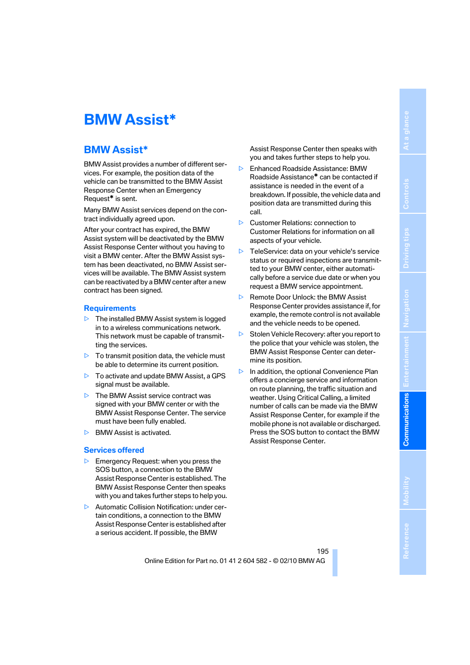 Bmw assist | BMW 328i xDrive Sports Wagon 2011 User Manual | Page 197 / 286