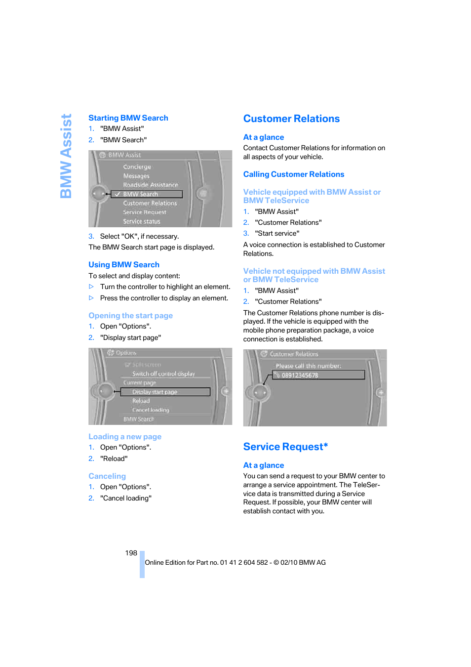 Customer relations, Service request, Bmw assist | BMW 328i xDrive Sports Wagon 2011 User Manual | Page 200 / 286