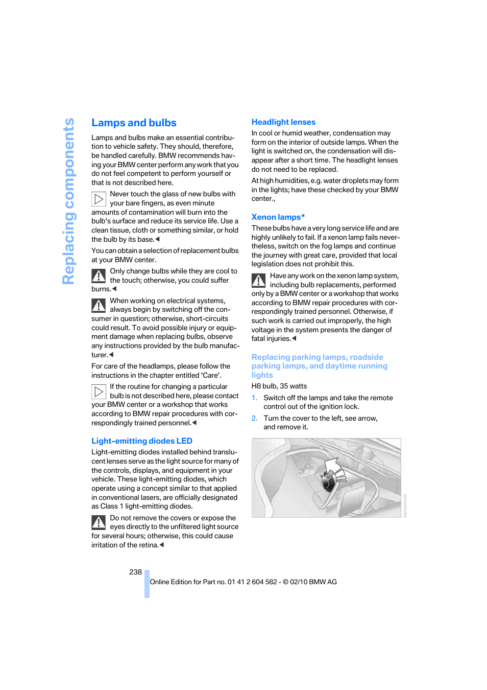 Lamps and bulbs, Replacing components | BMW 328i xDrive Sports Wagon 2011 User Manual | Page 240 / 286