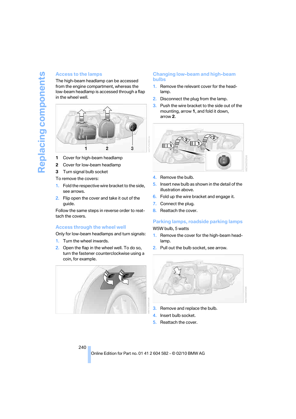 Replacing components | BMW 328i xDrive Sports Wagon 2011 User Manual | Page 242 / 286