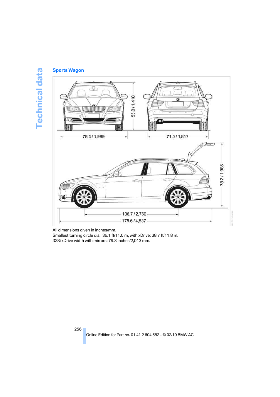 Technical data | BMW 328i xDrive Sports Wagon 2011 User Manual | Page 258 / 286