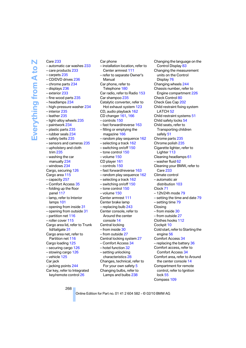 Everything from a to z | BMW 328i xDrive Sports Wagon 2011 User Manual | Page 270 / 286