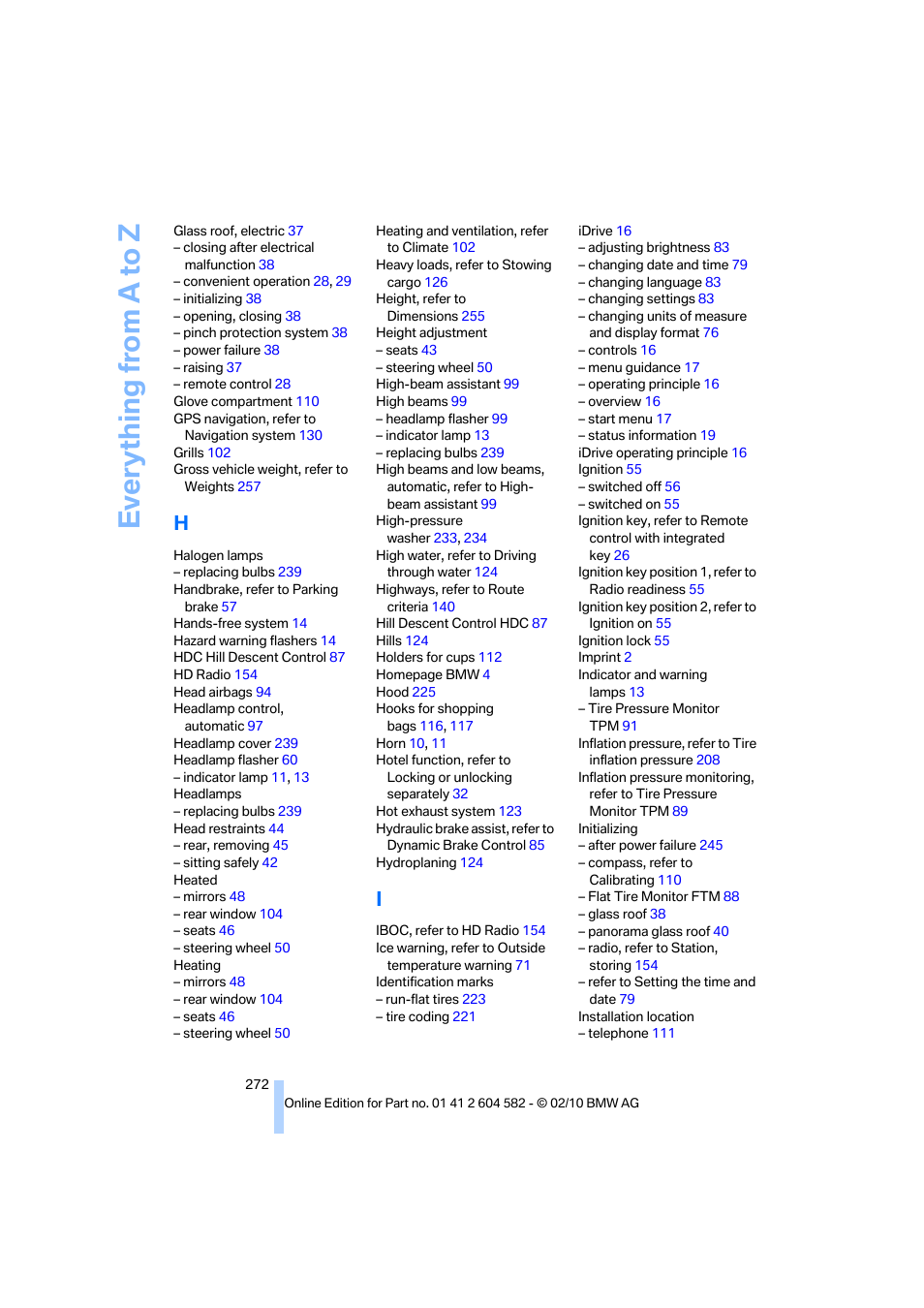 Everything from a to z | BMW 328i xDrive Sports Wagon 2011 User Manual | Page 274 / 286