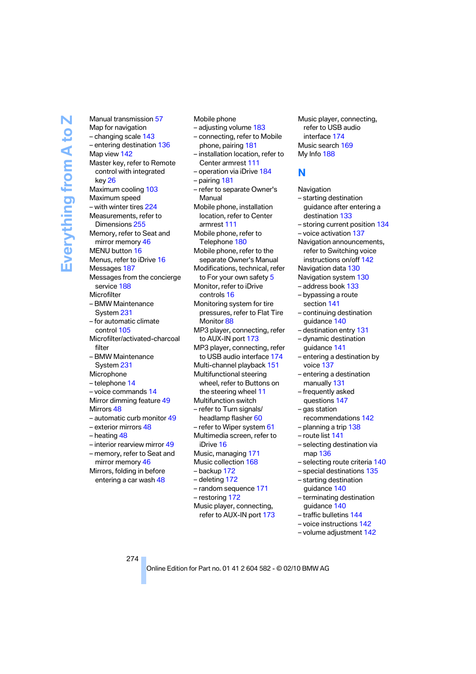 Everything from a to z | BMW 328i xDrive Sports Wagon 2011 User Manual | Page 276 / 286