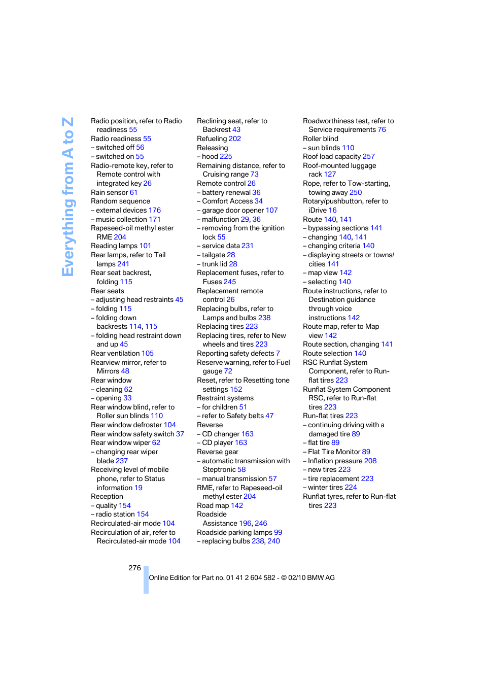 Everything from a to z | BMW 328i xDrive Sports Wagon 2011 User Manual | Page 278 / 286