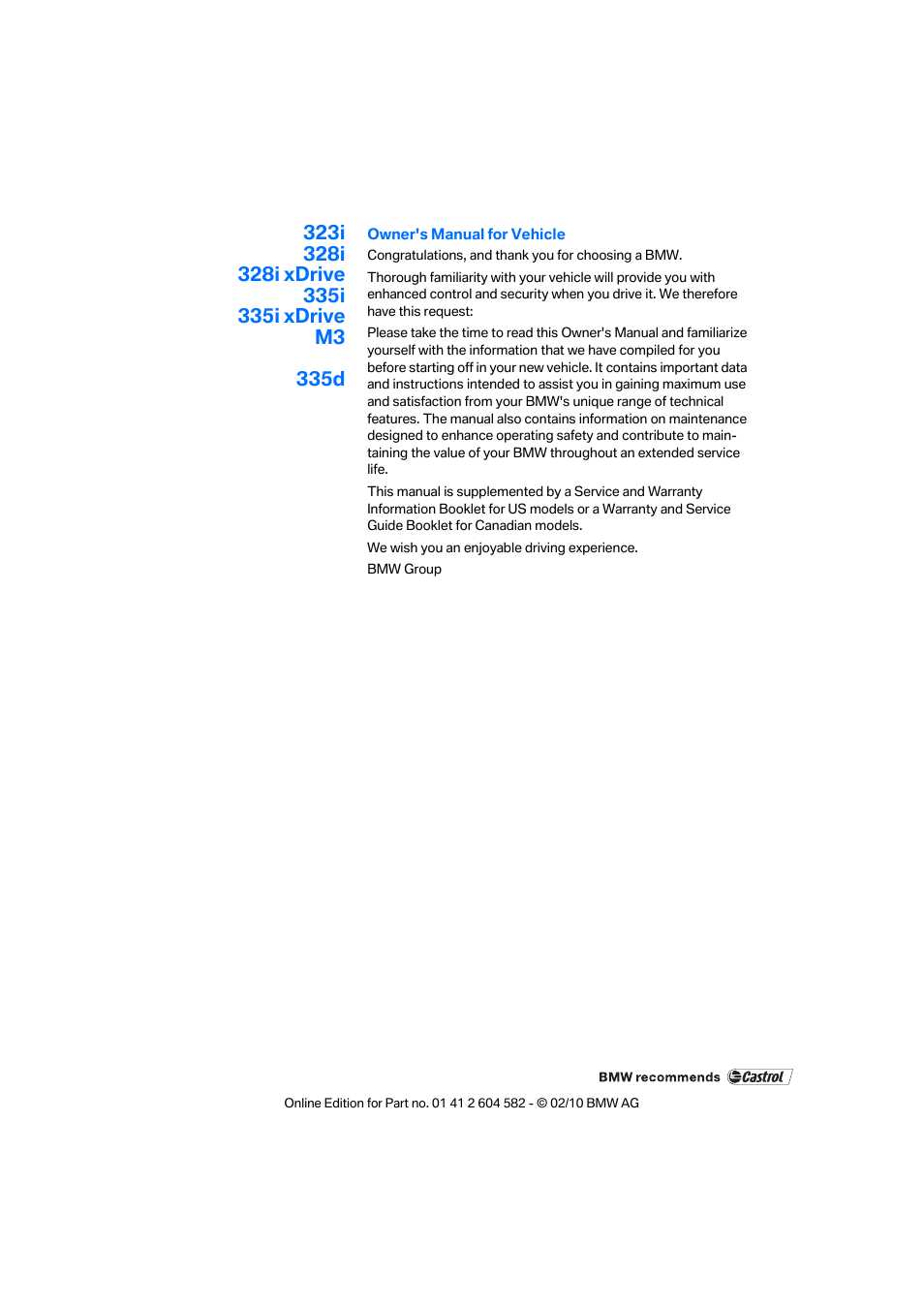 BMW 328i xDrive Sports Wagon 2011 User Manual | Page 3 / 286