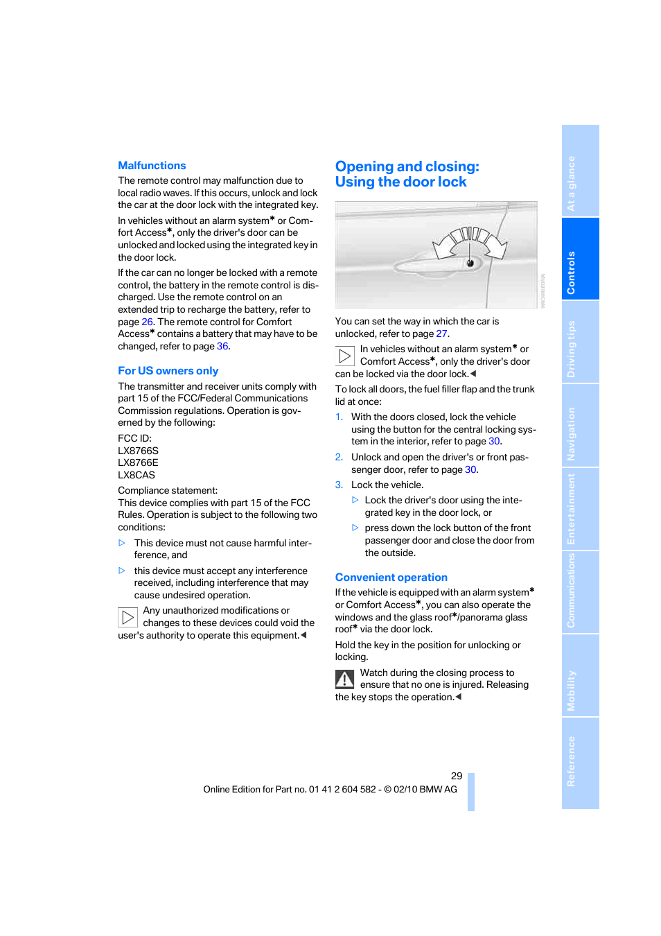 Opening and closing: using the door lock | BMW 328i xDrive Sports Wagon 2011 User Manual | Page 31 / 286