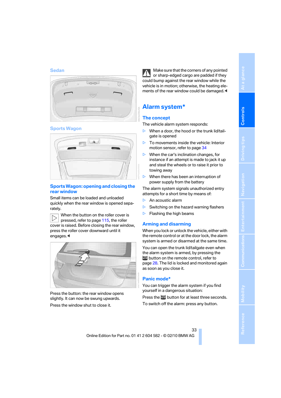 Alarm system | BMW 328i xDrive Sports Wagon 2011 User Manual | Page 35 / 286