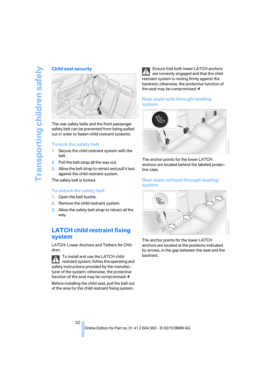 Latch child restraint fixing system, Transporting children safely | BMW 328i xDrive Sports Wagon 2011 User Manual | Page 54 / 286