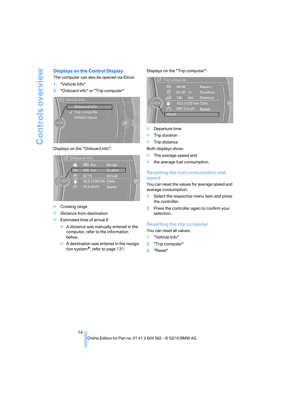 Controls overview | BMW 328i xDrive Sports Wagon 2011 User Manual | Page 76 / 286