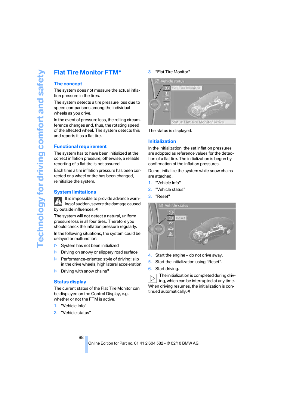 Flat tire monitor ftm, Technology for driving comfort and safety | BMW 328i xDrive Sports Wagon 2011 User Manual | Page 90 / 286