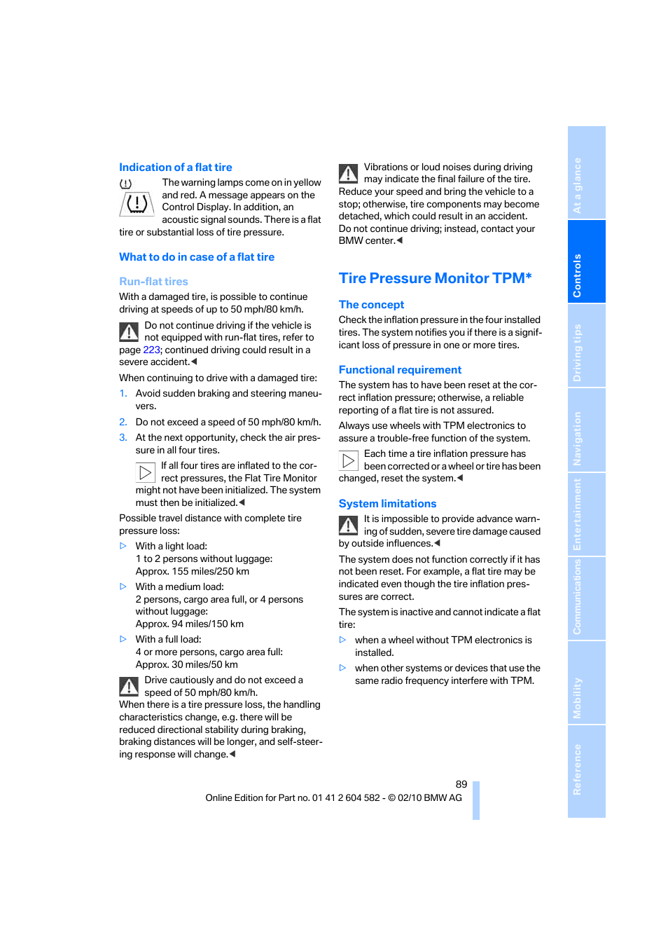 Tire pressure monitor tpm | BMW 328i xDrive Sports Wagon 2011 User Manual | Page 91 / 286