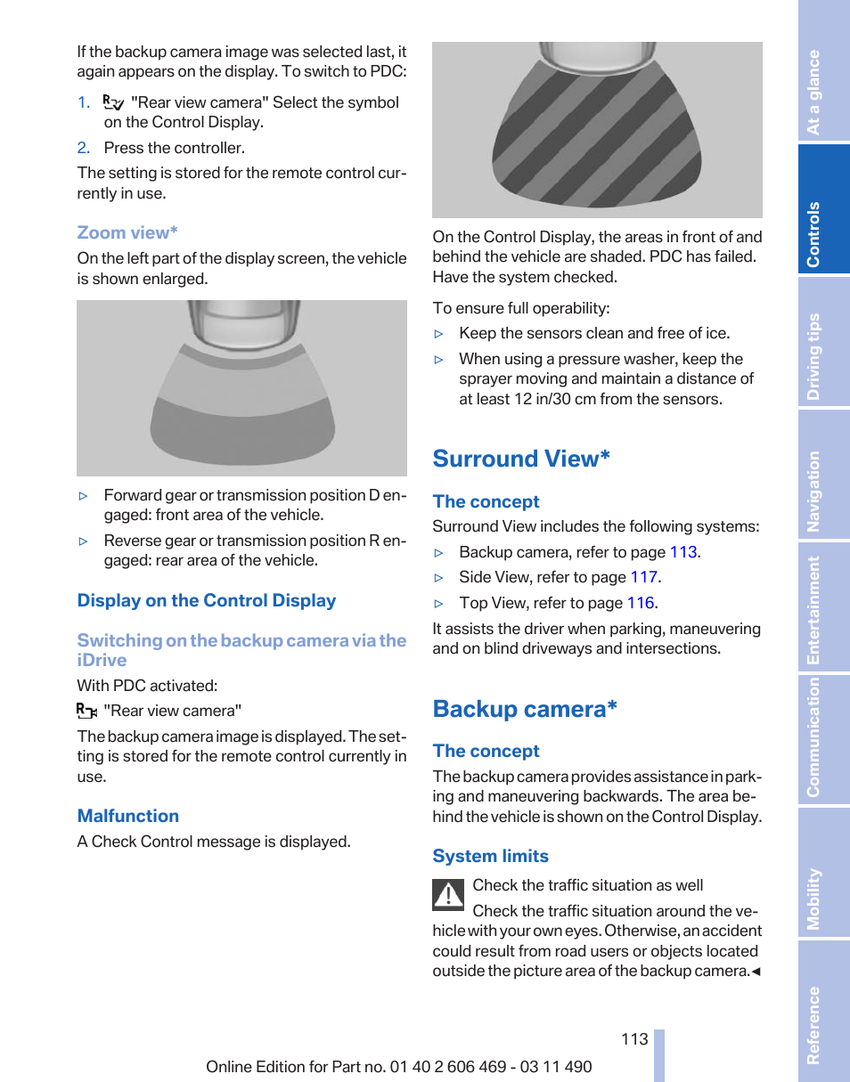 Surround view, Backup camera, Can be | BMW 550i xDrive Sedan 2011 User Manual | Page 113 / 304