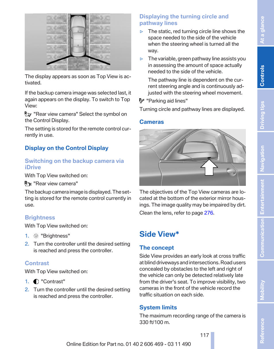 Side view, Selection of | BMW 550i xDrive Sedan 2011 User Manual | Page 117 / 304