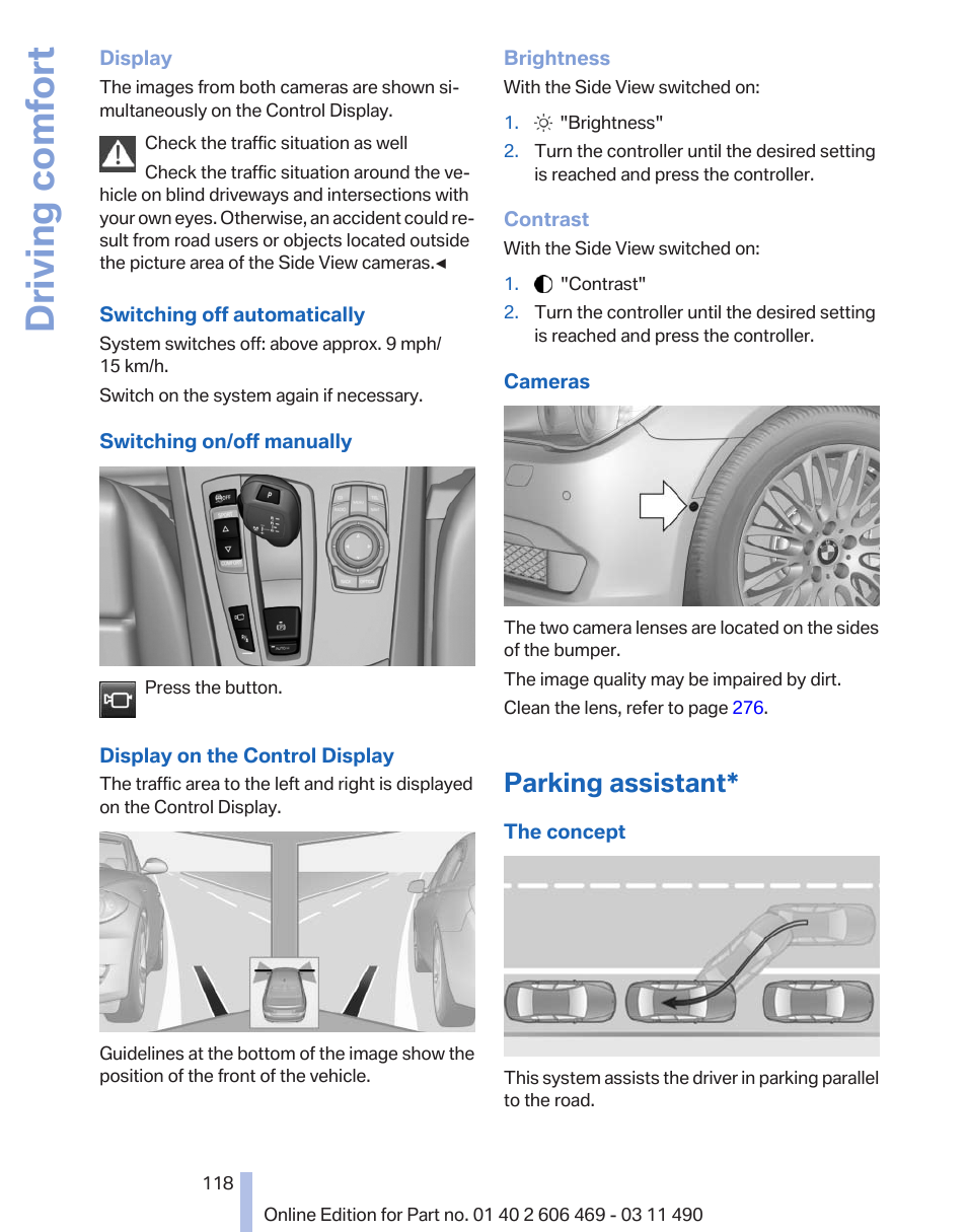 Parking assistant, Driving comfort | BMW 550i xDrive Sedan 2011 User Manual | Page 118 / 304