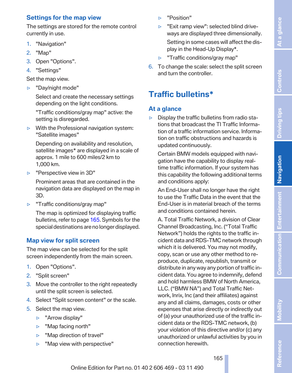 Traffic bulletins | BMW 550i xDrive Sedan 2011 User Manual | Page 165 / 304