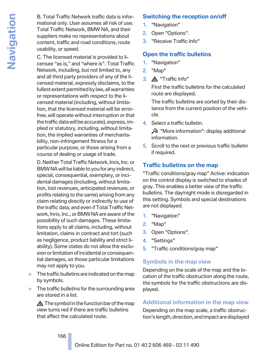 Navigation | BMW 550i xDrive Sedan 2011 User Manual | Page 166 / 304