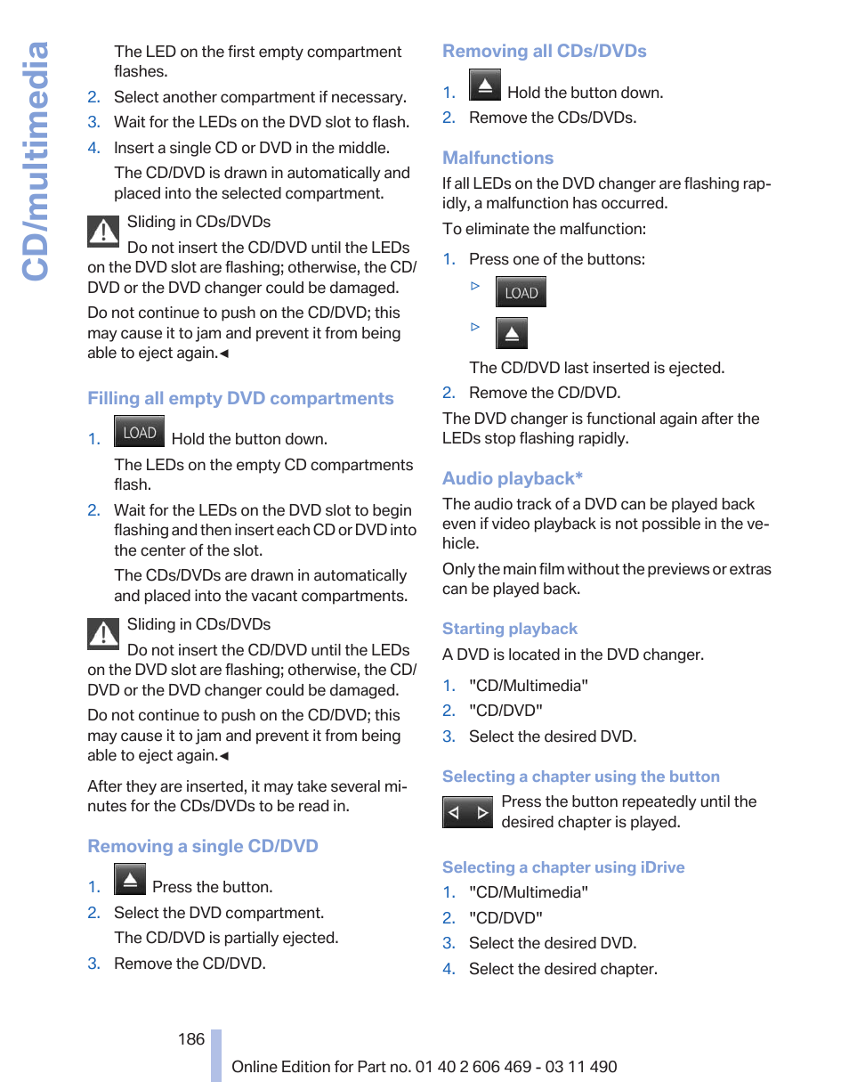 Cd/multimedia | BMW 550i xDrive Sedan 2011 User Manual | Page 186 / 304