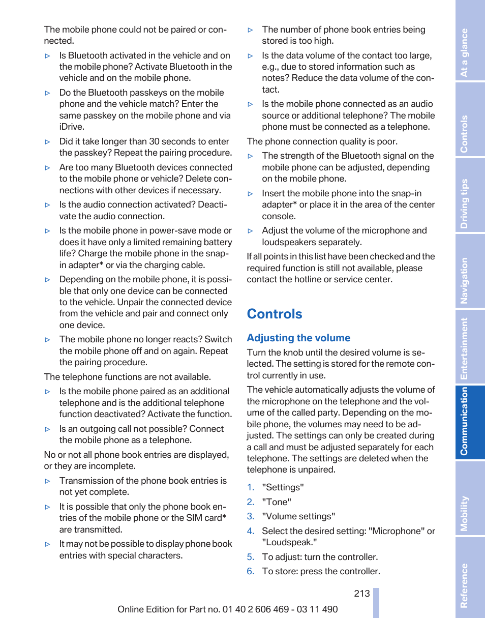 Controls | BMW 550i xDrive Sedan 2011 User Manual | Page 213 / 304