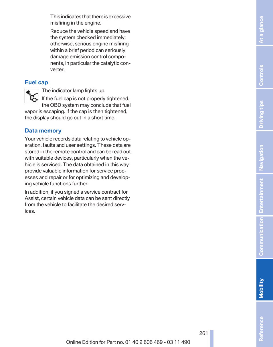 BMW 550i xDrive Sedan 2011 User Manual | Page 261 / 304