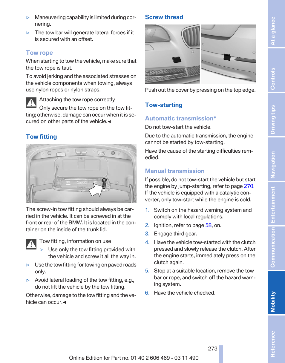 BMW 550i xDrive Sedan 2011 User Manual | Page 273 / 304