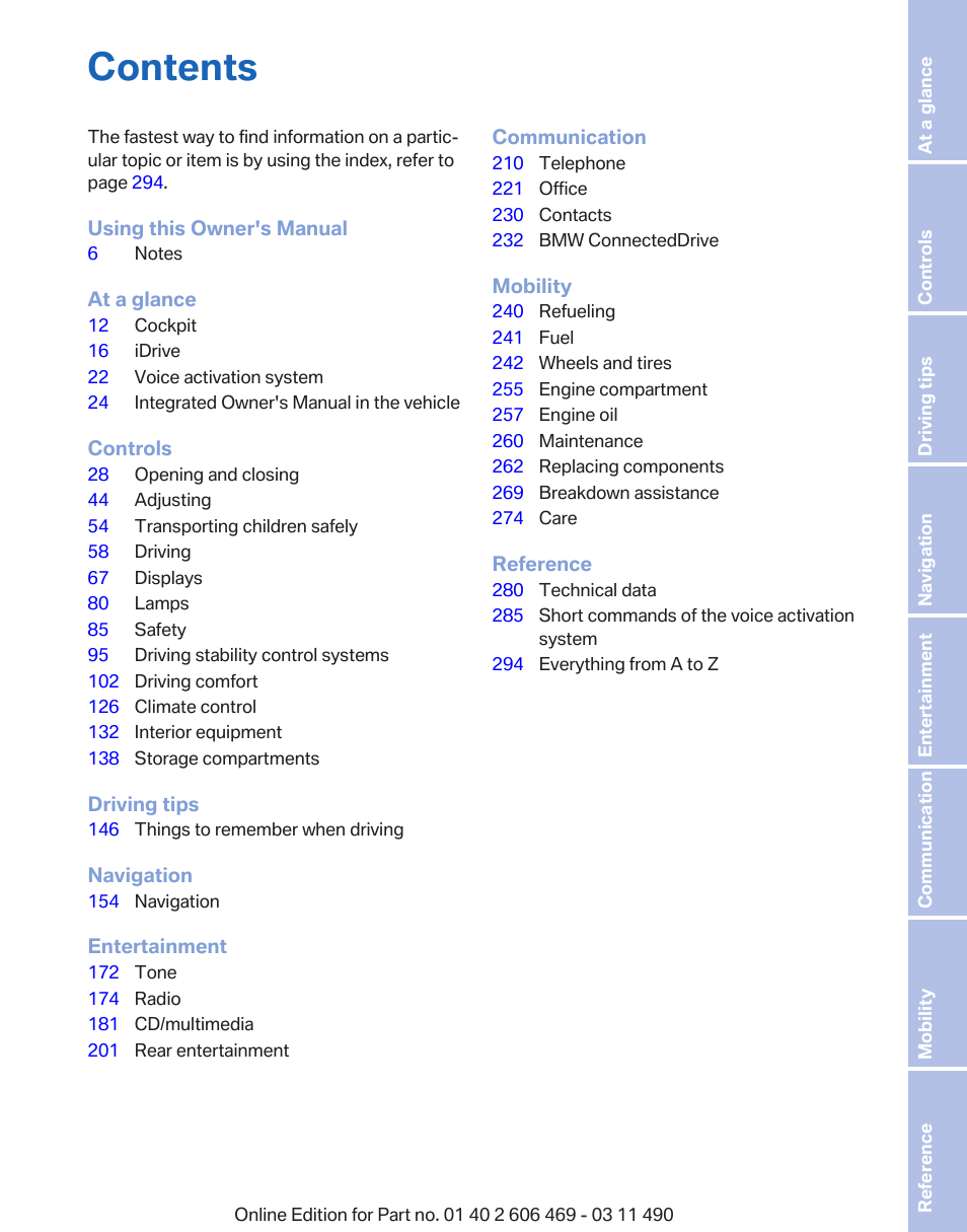 BMW 550i xDrive Sedan 2011 User Manual | Page 5 / 304