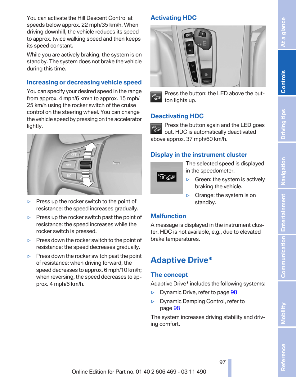 Adaptive drive | BMW 550i xDrive Sedan 2011 User Manual | Page 97 / 304