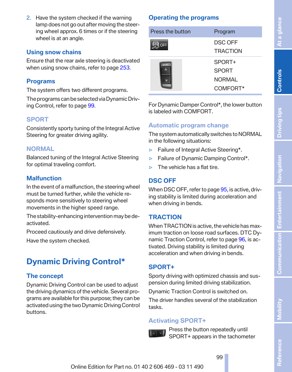 Dynamic driving control | BMW 550i xDrive Sedan 2011 User Manual | Page 99 / 304