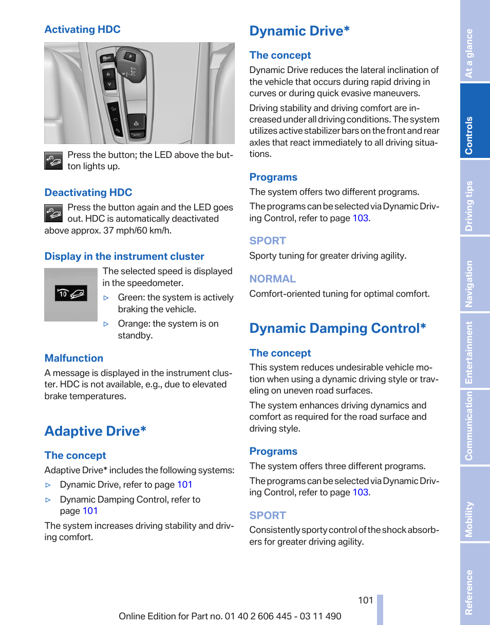 Adaptive drive, Dynamic drive, Dynamic damping control | BMW 550i xDrive Gran Turismo 2011 User Manual | Page 101 / 297