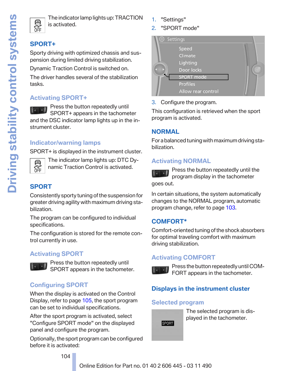 Driving stability control systems | BMW 550i xDrive Gran Turismo 2011 User Manual | Page 104 / 297