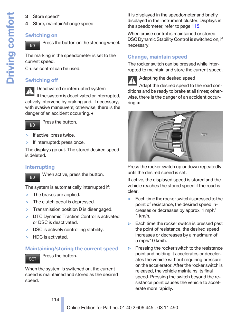 Store speed, Driving comfort | BMW 550i xDrive Gran Turismo 2011 User Manual | Page 114 / 297