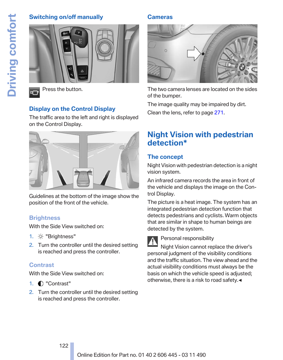 Night vision with pedestrian detection, Tection, Driving comfort | BMW 550i xDrive Gran Turismo 2011 User Manual | Page 122 / 297