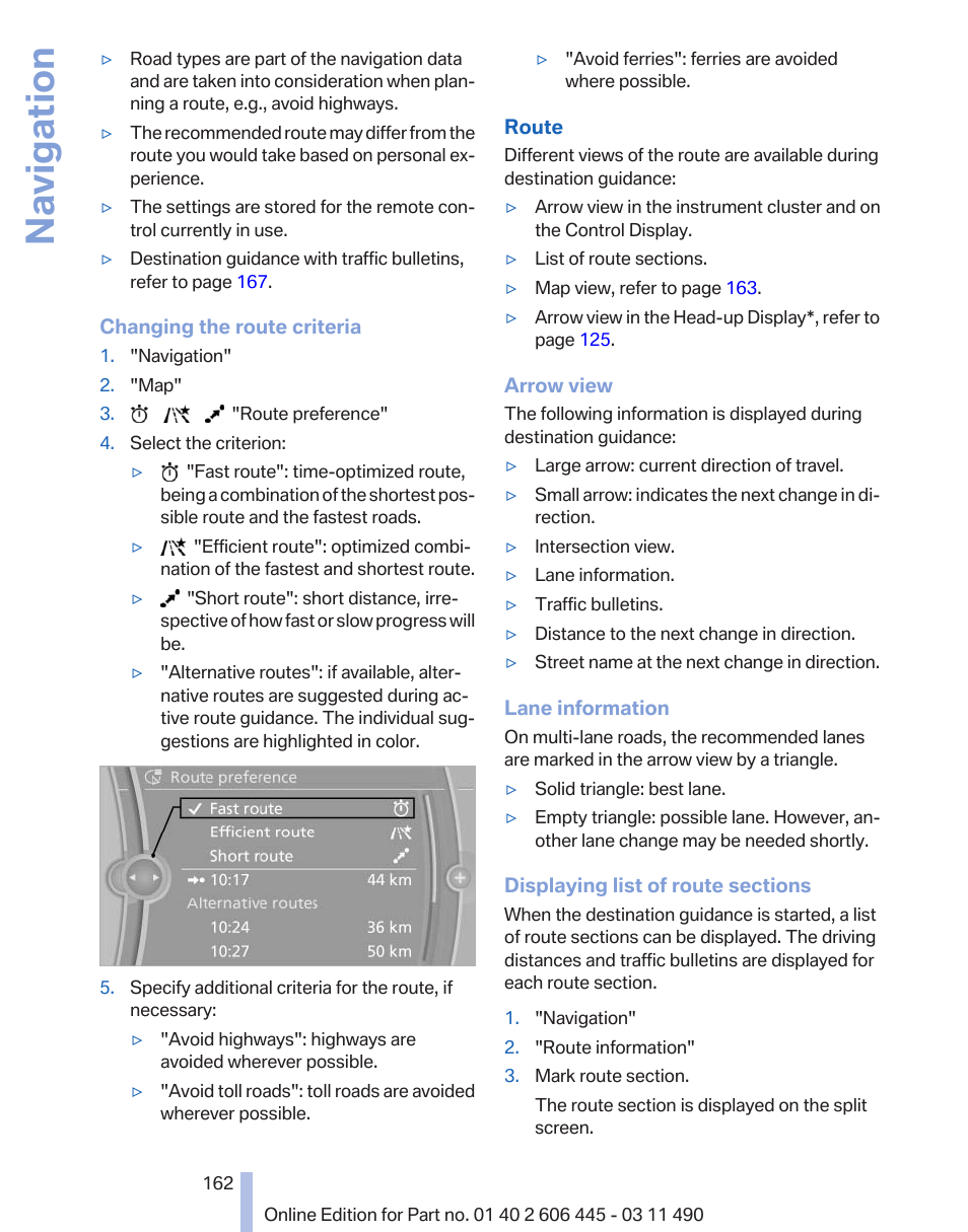 Navigation | BMW 550i xDrive Gran Turismo 2011 User Manual | Page 162 / 297