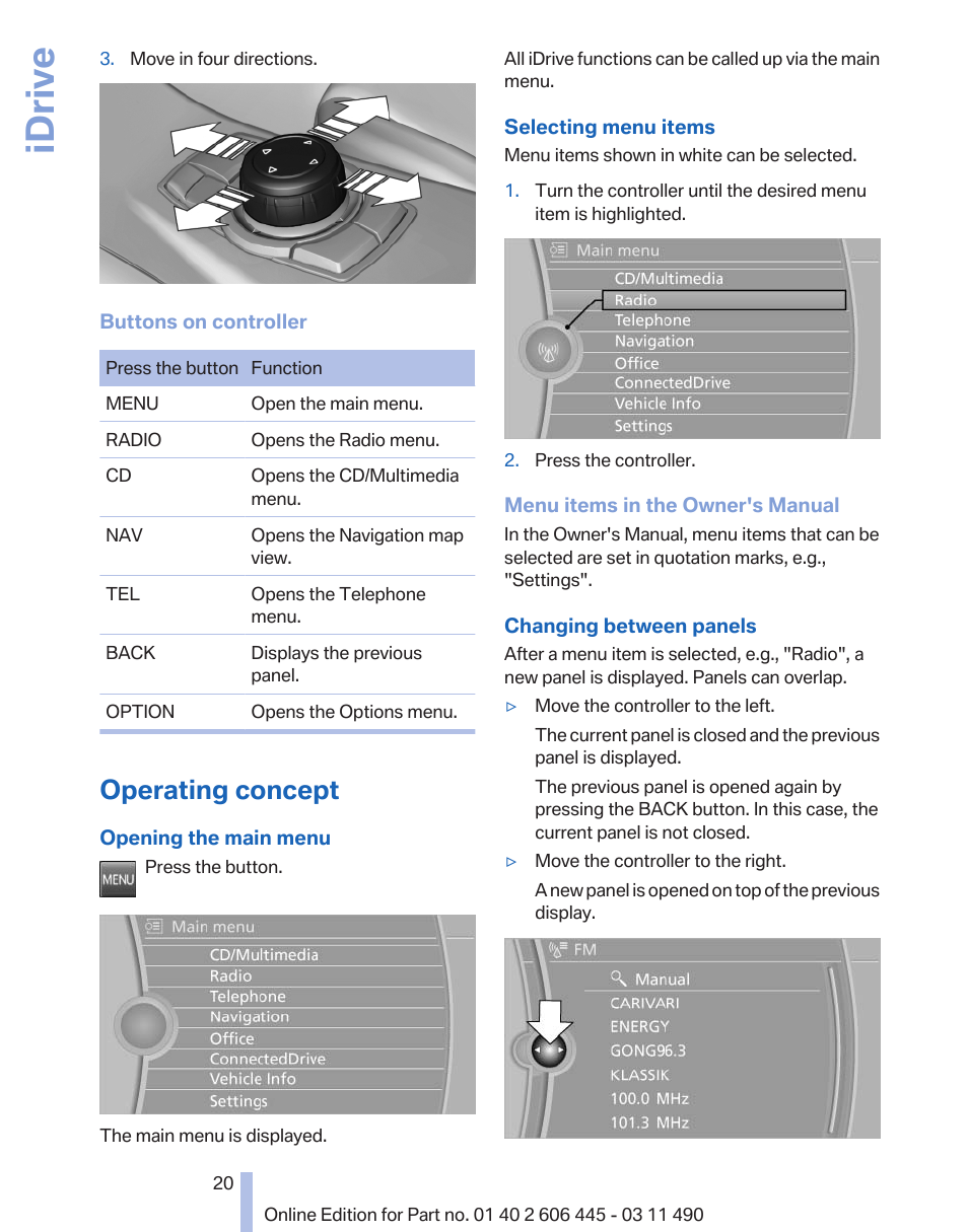 Operating concept, Idrive | BMW 550i xDrive Gran Turismo 2011 User Manual | Page 20 / 297