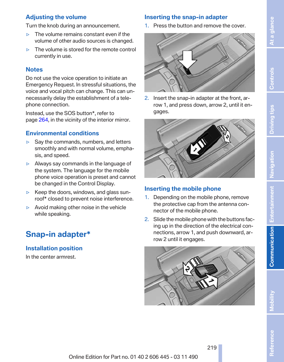 Snap-in adapter | BMW 550i xDrive Gran Turismo 2011 User Manual | Page 219 / 297