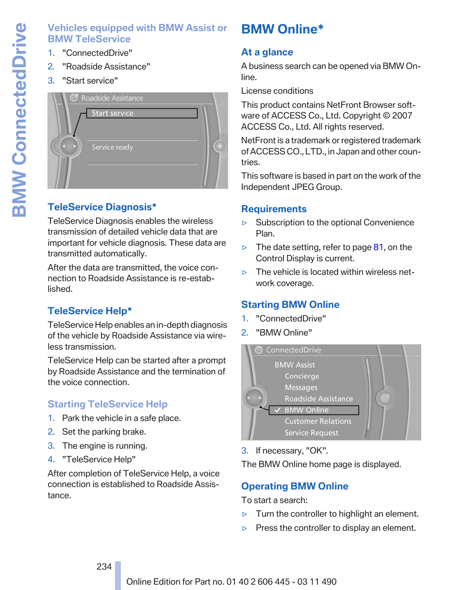 Bmw online, Bmw connecteddrive | BMW 550i xDrive Gran Turismo 2011 User Manual | Page 234 / 297