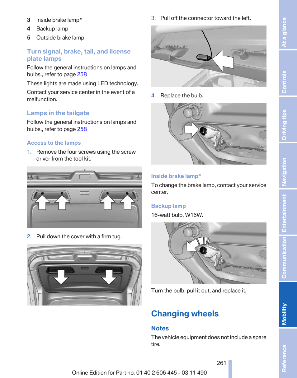 Changing wheels | BMW 550i xDrive Gran Turismo 2011 User Manual | Page 261 / 297