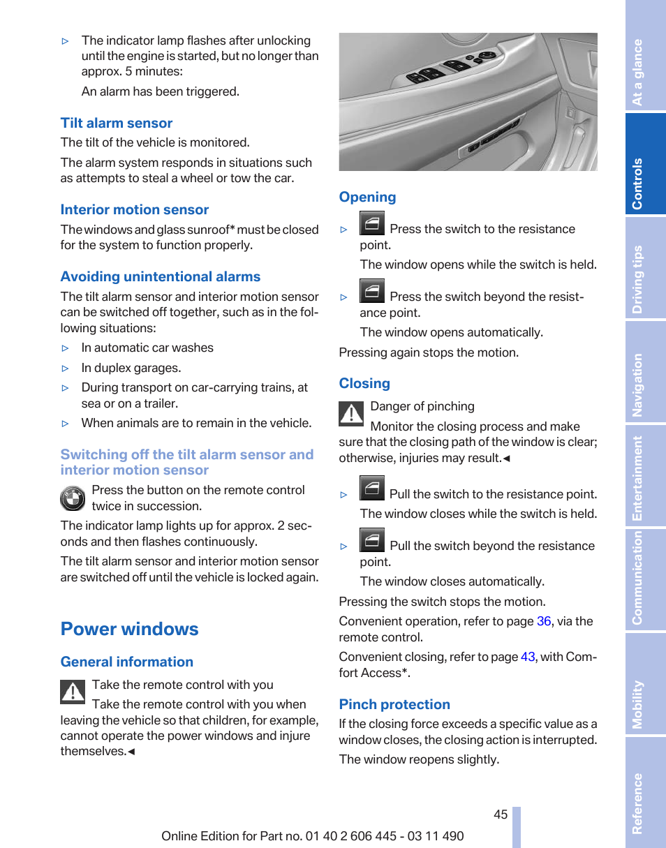 Power windows | BMW 550i xDrive Gran Turismo 2011 User Manual | Page 45 / 297