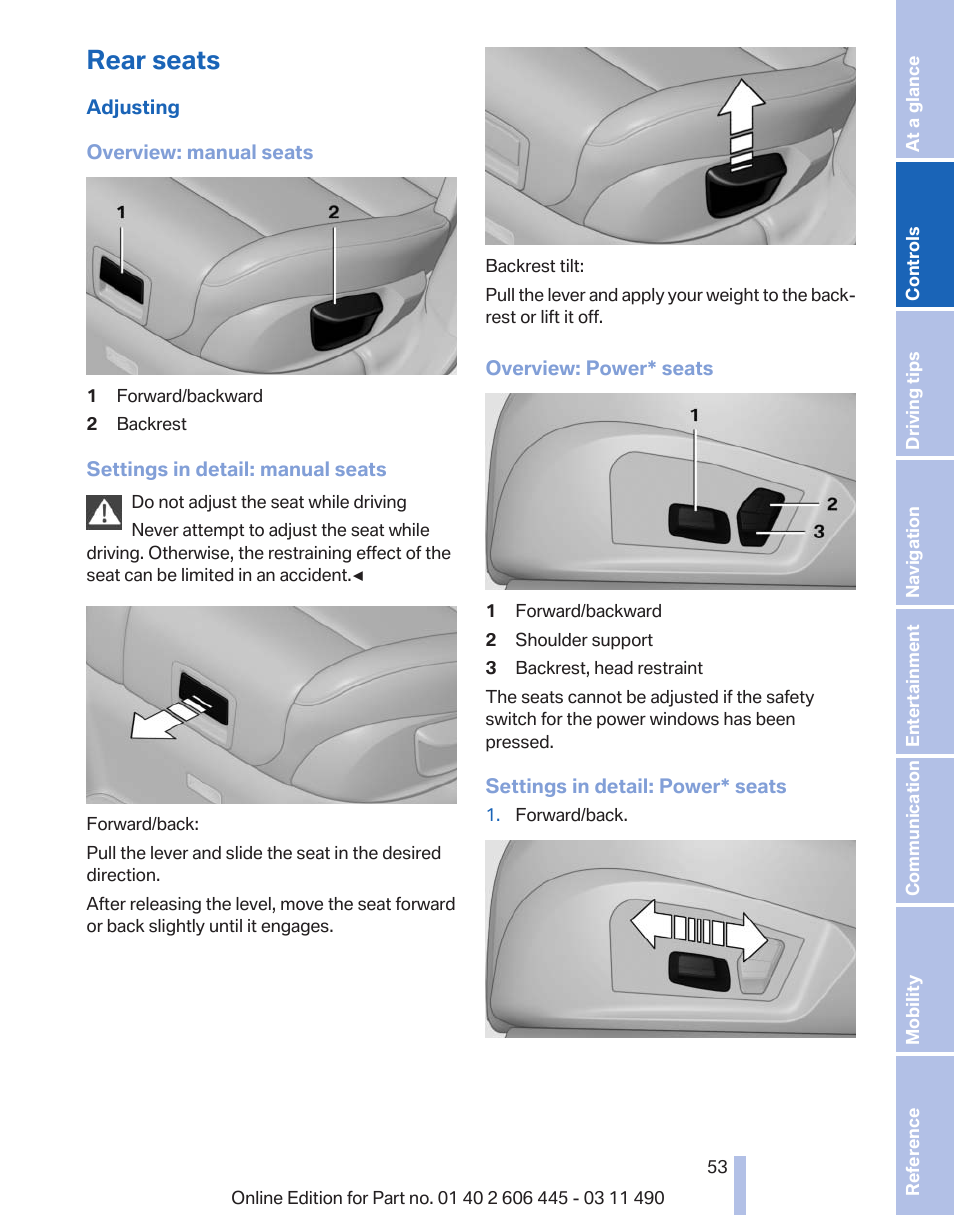 Rear seats | BMW 550i xDrive Gran Turismo 2011 User Manual | Page 53 / 297