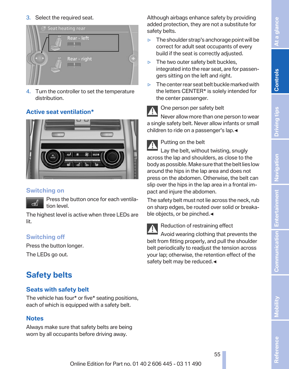 Safety belts | BMW 550i xDrive Gran Turismo 2011 User Manual | Page 55 / 297