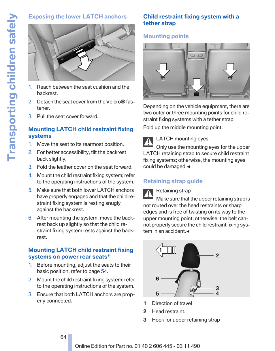 Transporting children safely | BMW 550i xDrive Gran Turismo 2011 User Manual | Page 64 / 297