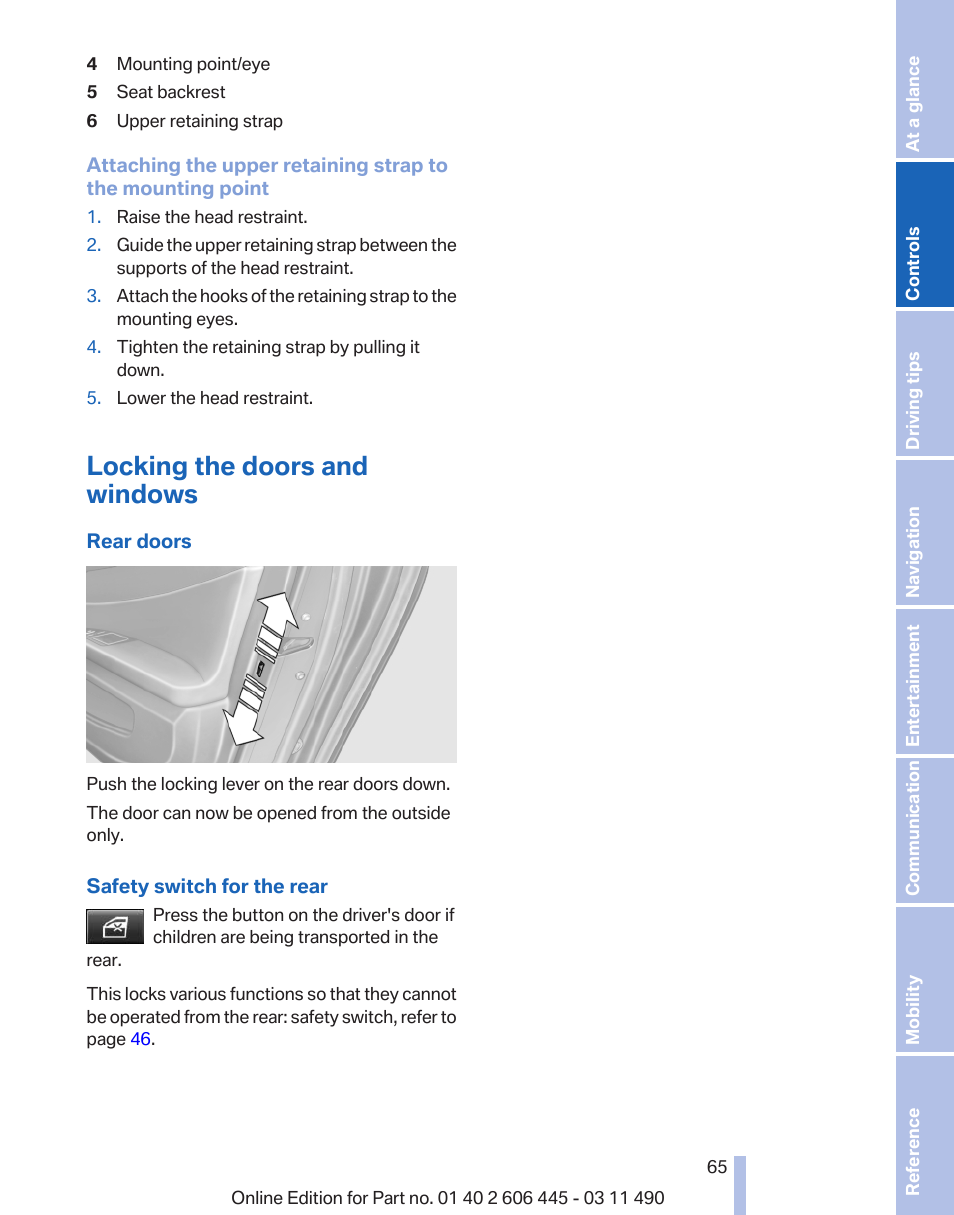 Locking the doors and windows | BMW 550i xDrive Gran Turismo 2011 User Manual | Page 65 / 297